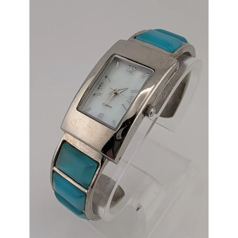 Women's Cuff Watch MOP Dial 22mm Case Blue Stones- New Battery